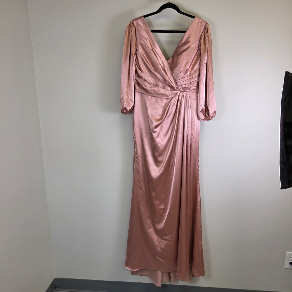Rose Gold Satin Corset Back Long Sleeve Formal Evening Gown Dress hSize 10